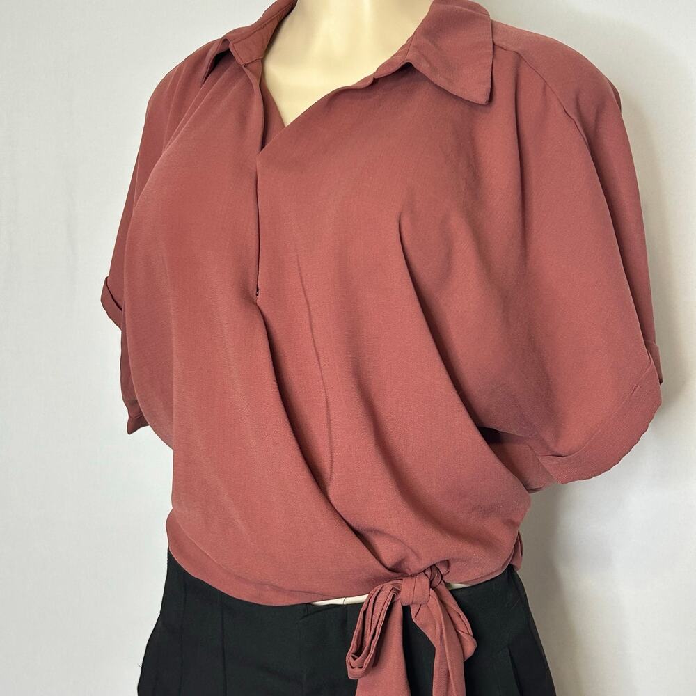 Sweet Rain Dusty Rose Side Tie Blouse Size Large